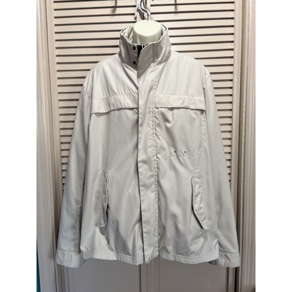 Nautica Sportswear Zip/Snap Up Jacket Beige Collared Lined Windbreaker Size XL